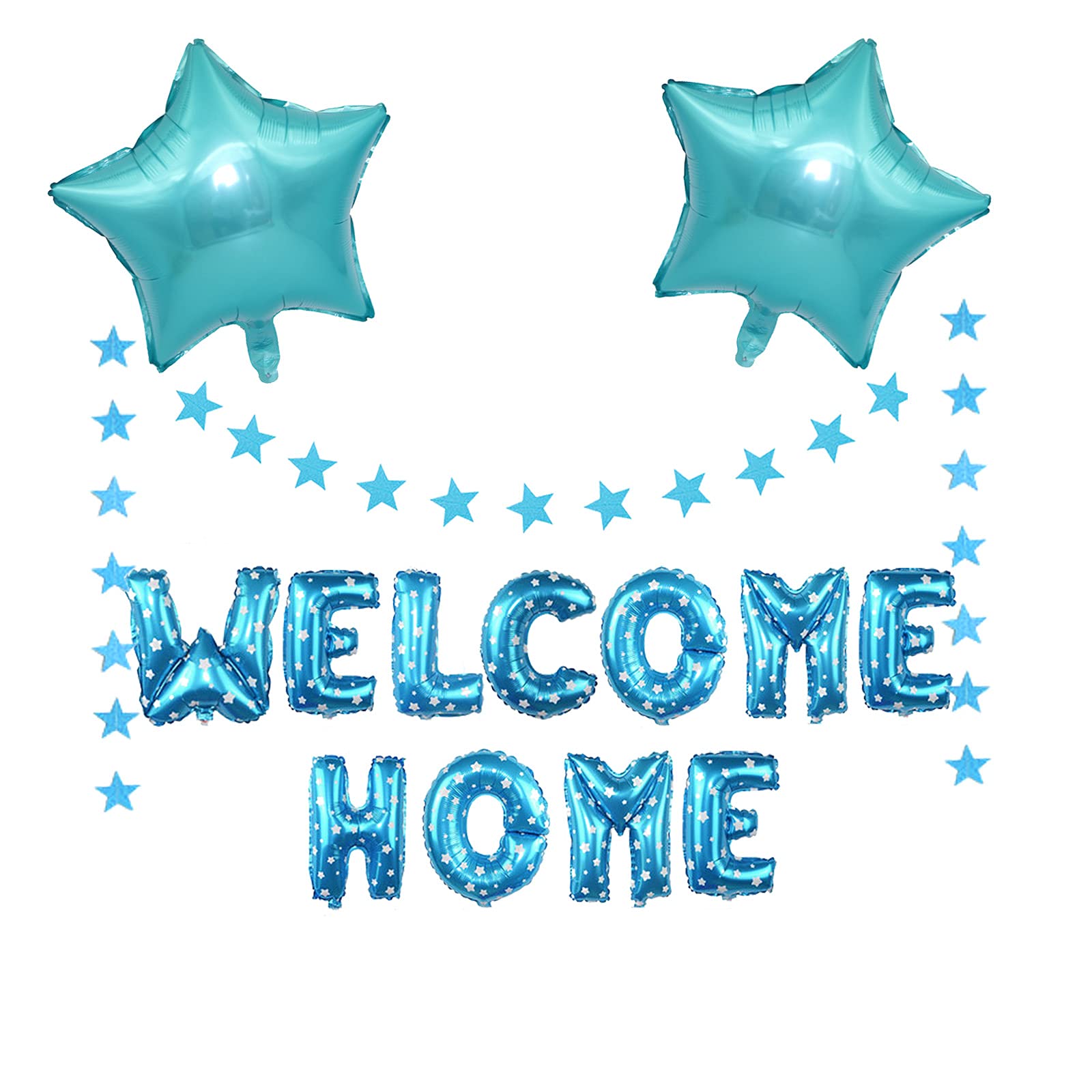 Welcome Home Letter Balloon Banner Star Foil Balloons with Star Banner for Army Theme Deployment Return Home Family Party Decorations (Blue star)