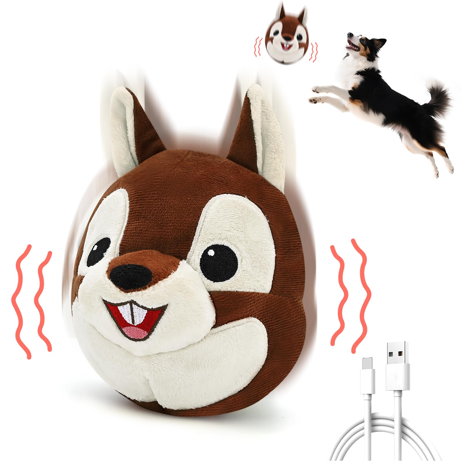 Photo 1 of VYsTN Interactive Dog Toys - Auto Bounce, Move & Vibrate with Sound, Talking Squirrel Puppy Toy for Small Medium Large Dogs, Rechargeable Durable Toy for Anxiety Relief, Boredom & Indoor Play
