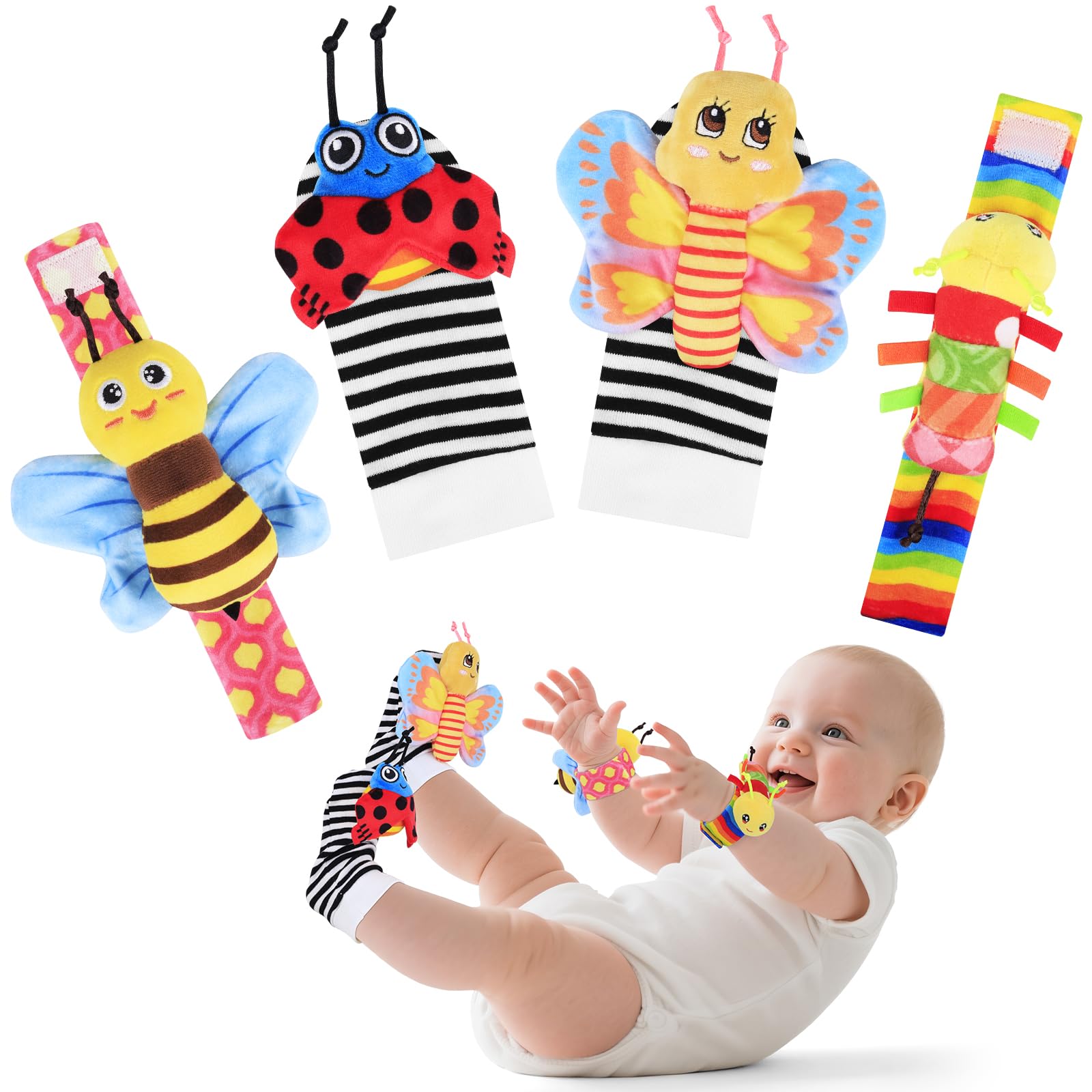 Baby Toys 0-6 Months,Baby Wrist and Ankle Rattles Foot Finder Sensory Socks Toys for Newborn 0 3 6 9 12 Months Boys and Grils Ideal Baby Shower or Birthday Gifts