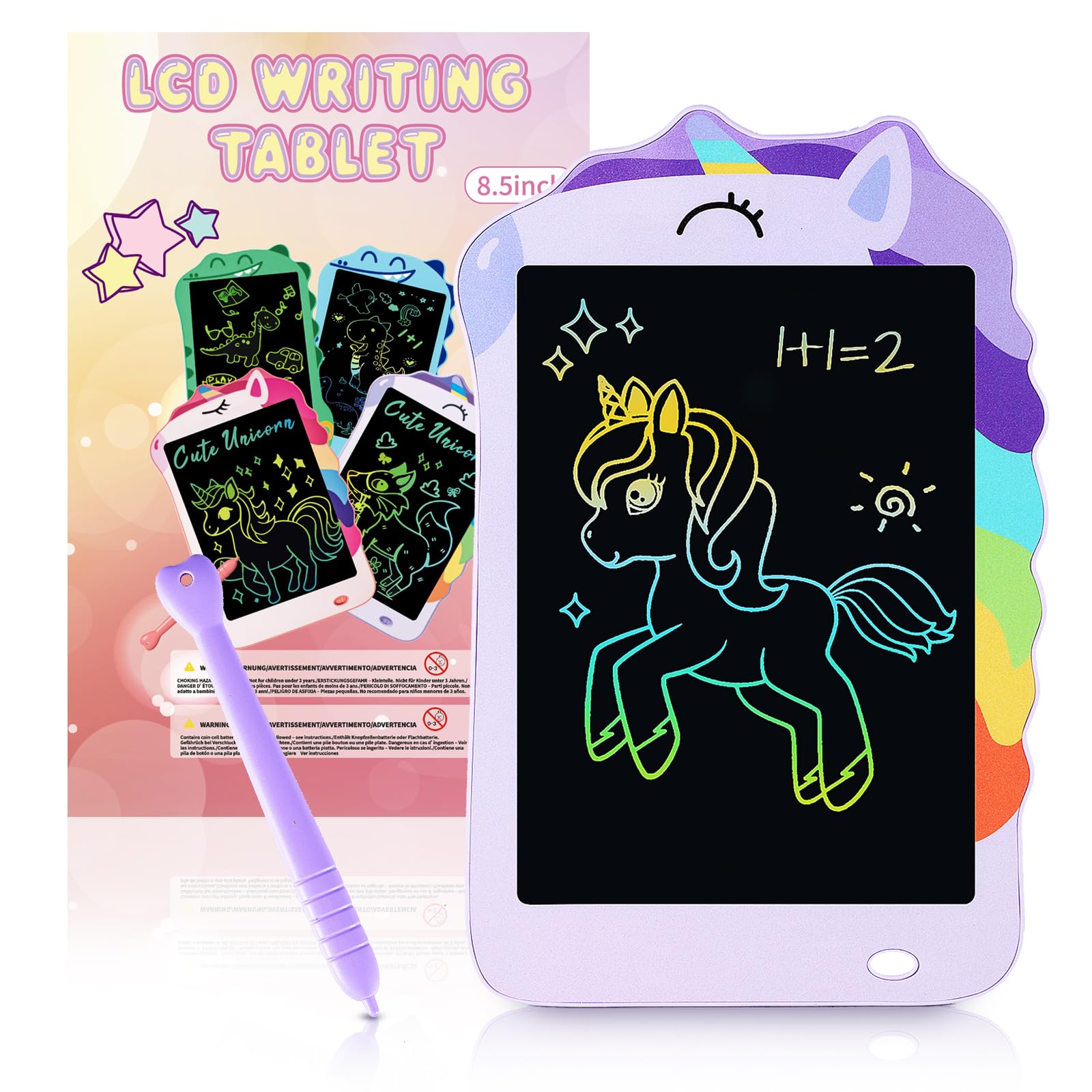 Decute Unicorn Toys LCD Writing Tablet for Girls Kids,Colorful Toddler Drawing Tablet for Educational Baby Girl, Doodle Board Pad Toy for Aged 3 4 5 6-12 Kid Birthday Party School, 8.5 Inch Purple