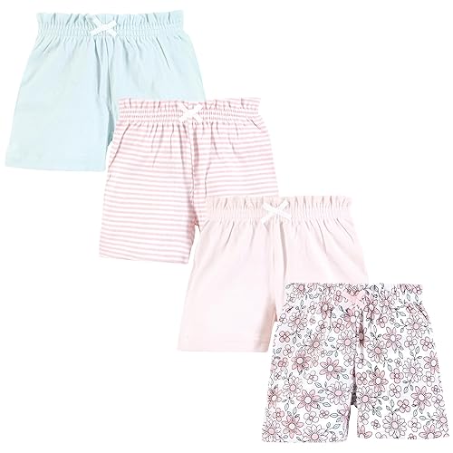 Hudson Baby Infant Girls Shorts Bottoms 4-Pack, Pink Daisies, 12-18 Months