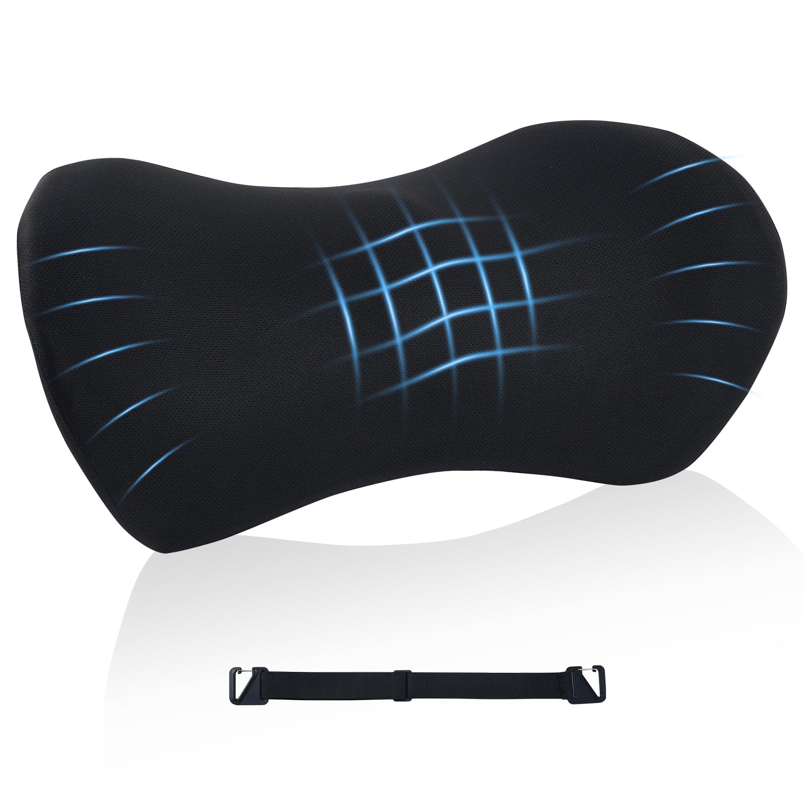 Photo 1 of Lumbar Support Pillow for Office Chair and Car Seat, Lumbar Pillow with Adjustable Strap, Memory Foam Back Pillow for Lower Back Pain Relief, Back Support Pillow for Sitting, Driving, Traveling