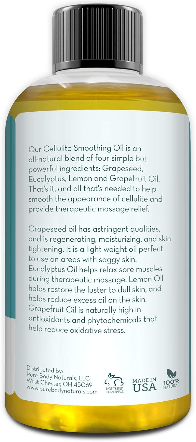Pure Body Naturals Cellulite Massage Oil, 8 fl oz | 100% Natural Cellulite Oil for Thighs and Butt | Chemical Free Cellulite Oil Massage Treatment for Firming Stomach, Legs, and Arms (Label Varies): Health & Personal Care