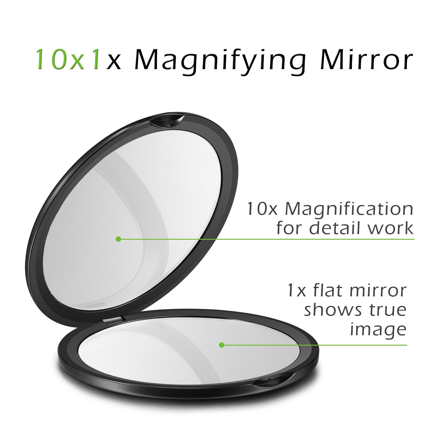 [Gifts for New Year] HAMSWAN Compact Makeup Mirror Pocket Mirror Portable Foldable Double Sided Mirrors with 10 x Magnification for Wedding Birthday Anniversary Gift and Travel (Black)