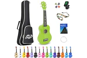 Amdini 21 Inch Ukulele for Beginners Basswood Soprano Ukelele Kit for Kids Adult Student Starter Mini Guitar Ukalelee Pack Bundle with Book Gig Bag Tuner Strap Picks Nylon Strings (Green)