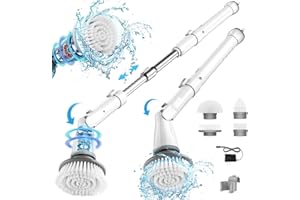 Homeika pro Electric Spin Scrubber, Shower Scrubber Cordless with 4 Replacement Head, 1.5H Electric Scrubber for Cleaning with Long Handle for Bathroom, Grout, Tub, Tile, Floor (White)