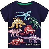 Boys T-Shirts Kids Short/Long Sleeve Shirts Toddler Animal Dinosaur Striped Monster Truck Fire Truck Tee.