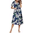 Ekouaer Womens Snap Front Dusters Cotton Housecoat Short Sleeve Nightgown House Dress With Pockets