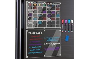 GUASS 2pcs Acrylic Magnetic Dry Erase Boards for Fridge - 12” x 16” Magnetic Acrylic Calendar for Fridge Monthly and Acrylic White Board, 4 Color Magnetic Dry Erase Markers, Eraser for Fridge Kitchen Home