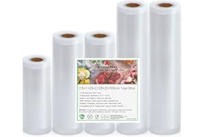Food Vacuum Sealer Bags Rolls: 80 Feet Food Saver Bags 6 8 11 inch x 16' 5 Rolls, Sous Vide Vac Pack Seal Bag KitchenBoss
