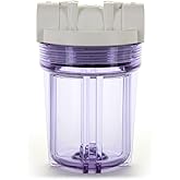 Hydronix HF3-5CLWH12, 5" Clear Housing with White Rib Cap For RO &amp; Filtration Systems, 1/2" Ports