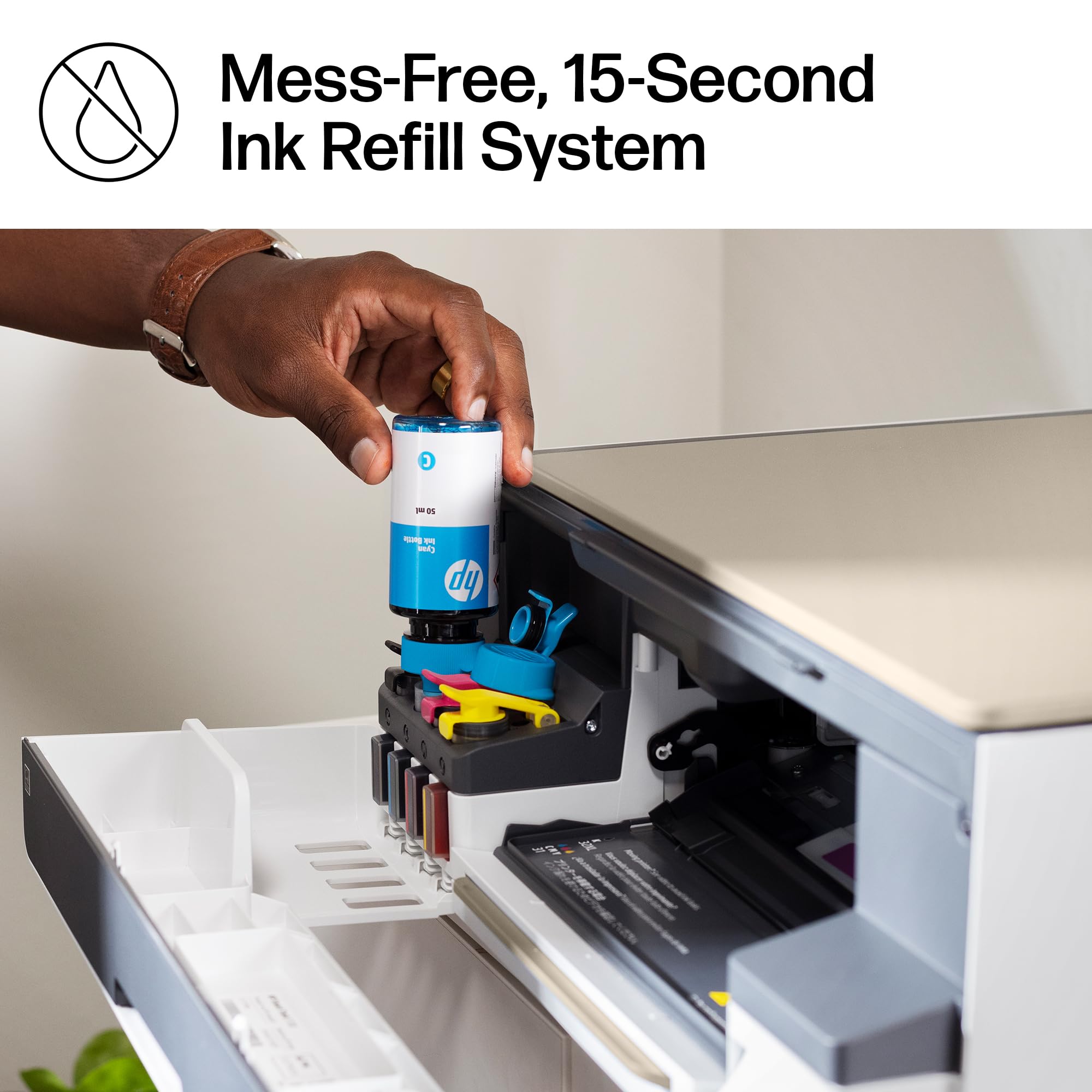 HP Smart Tank 5000 Wireless All-in-One Ink Tank Printer, Scanner, Copier with 2 Years of Ink Included, Best-for-Home, Cartridge-Free, Refillable, AI-Enabled (5D1B6A)