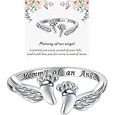 AQSGT To My Mum-Mommy of an Angel Ring, Miscarriage Gifts for Mothers Pregnancy Loss Ring Mommy of an Angel Wing Rings Loss Memorial Sympathy Jewelry for Mom Women