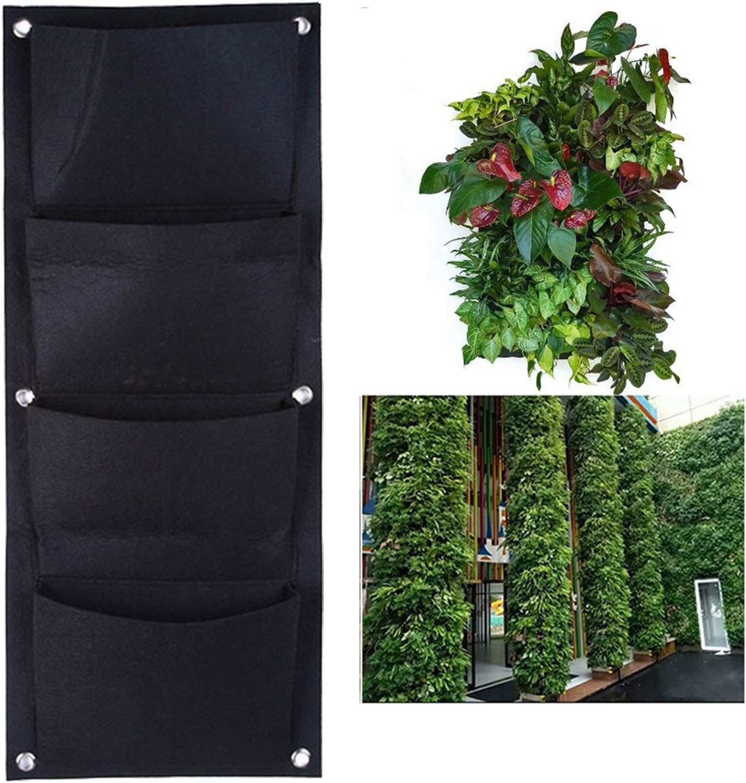 LERTREE 4 Pockets Garden Wall Planter Vertical Flower Plants Hanging Planting Growing Bag Pot Container 11.8 X 39.4 Inch