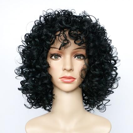 Wigstyle Bouncy Curly Black Synthetic Hair Afro Wigs 14inch Medium