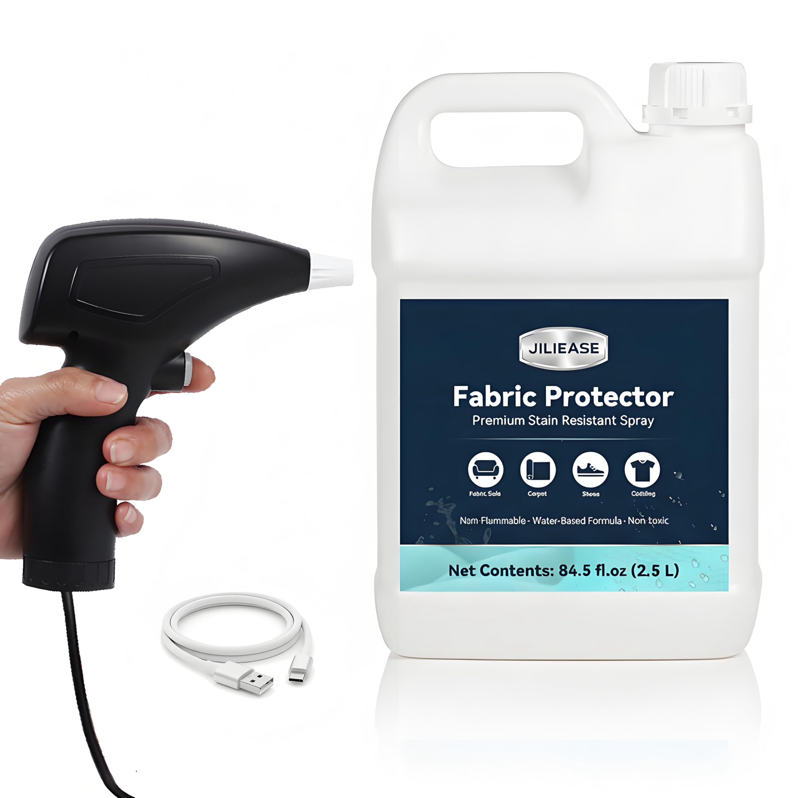 Photo 1 of ***DAMAGED - SEE NOTES/PICTURES***JILIEASE Fabric Protector & Stain Resistant Spray – Non-Toxic Water-Based Upholstery & Carpet Protector for Sofa, Couch, Chairs, Shoes, Rugs, Outdoor Furniture – Waterproof Stain Guard (84.5 fl oz)