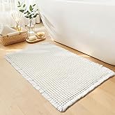GRLYUH White Bathroom Rugs, Waffle Bath Mat Non Slip Washable, Super Absorbent & Quick Dry, Small Boho Bath Mat Farmhouse Bathroom Decor, 18'' x 30'', White