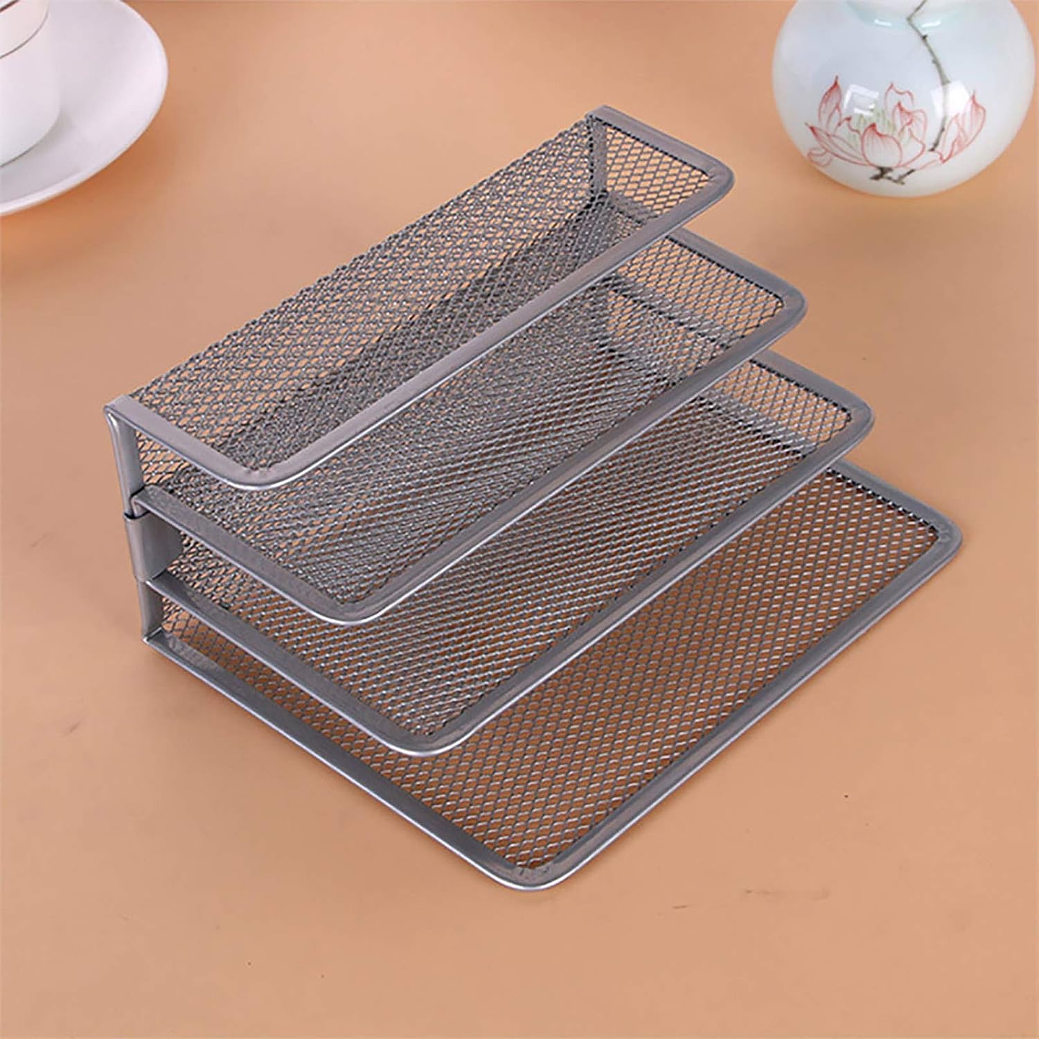 VANRA Small Letter Sorter Desktop File Holder Organizer Metal Mesh with 3 Vertical Upright Compartments (Silver) - Image 4