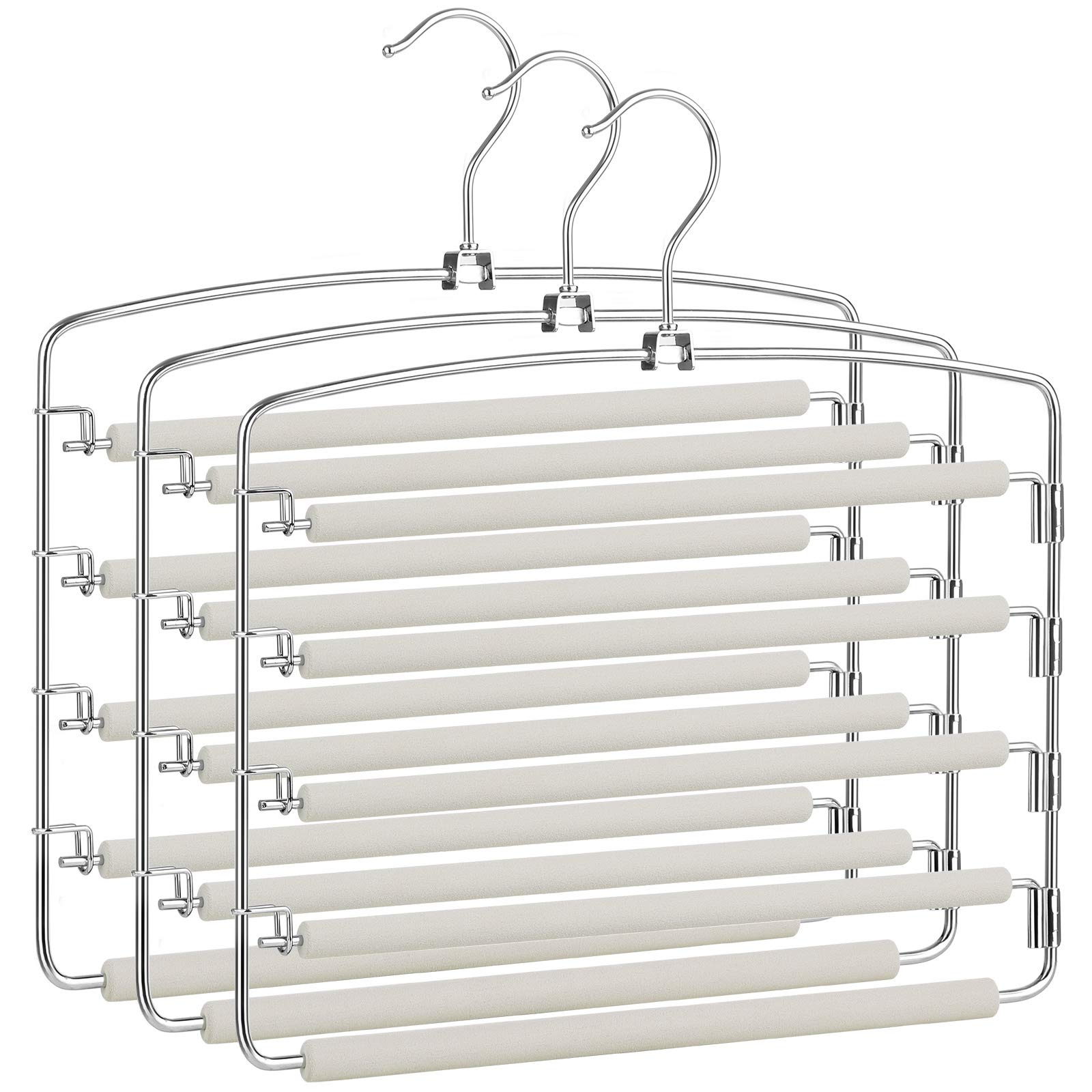 SONGMICS Trouser Hangers, Set of 3 Metal Clothes Hangers Multi Tier Space Saving Non-Slip Swivel Bars for Jeans Pants Ties Belts Grey and Silver CRI041GY