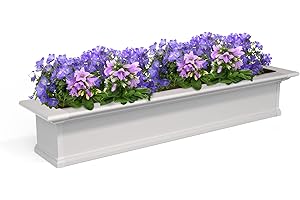 Mayne Yorkshire 5ft Window Box - White - 60in L x 12in W x 10in H - with 1.25 Gallon Built-in Water Reservoir (4825-W)
