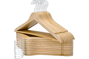 FairyHaus Wooden Hangers - 20 Pack, Natural Wood Hangers with 360 Swivel Hook and Notches, Slim & Lightweight Wooden Hanger for Clothes, Coats, Suits & Jackets