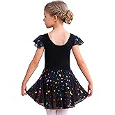 MdnMd Dance Ballet Leotard with Star Moon Sequins Skirt for Toddler Girls Ballerina Dress Outfit Ruffle Sleeve