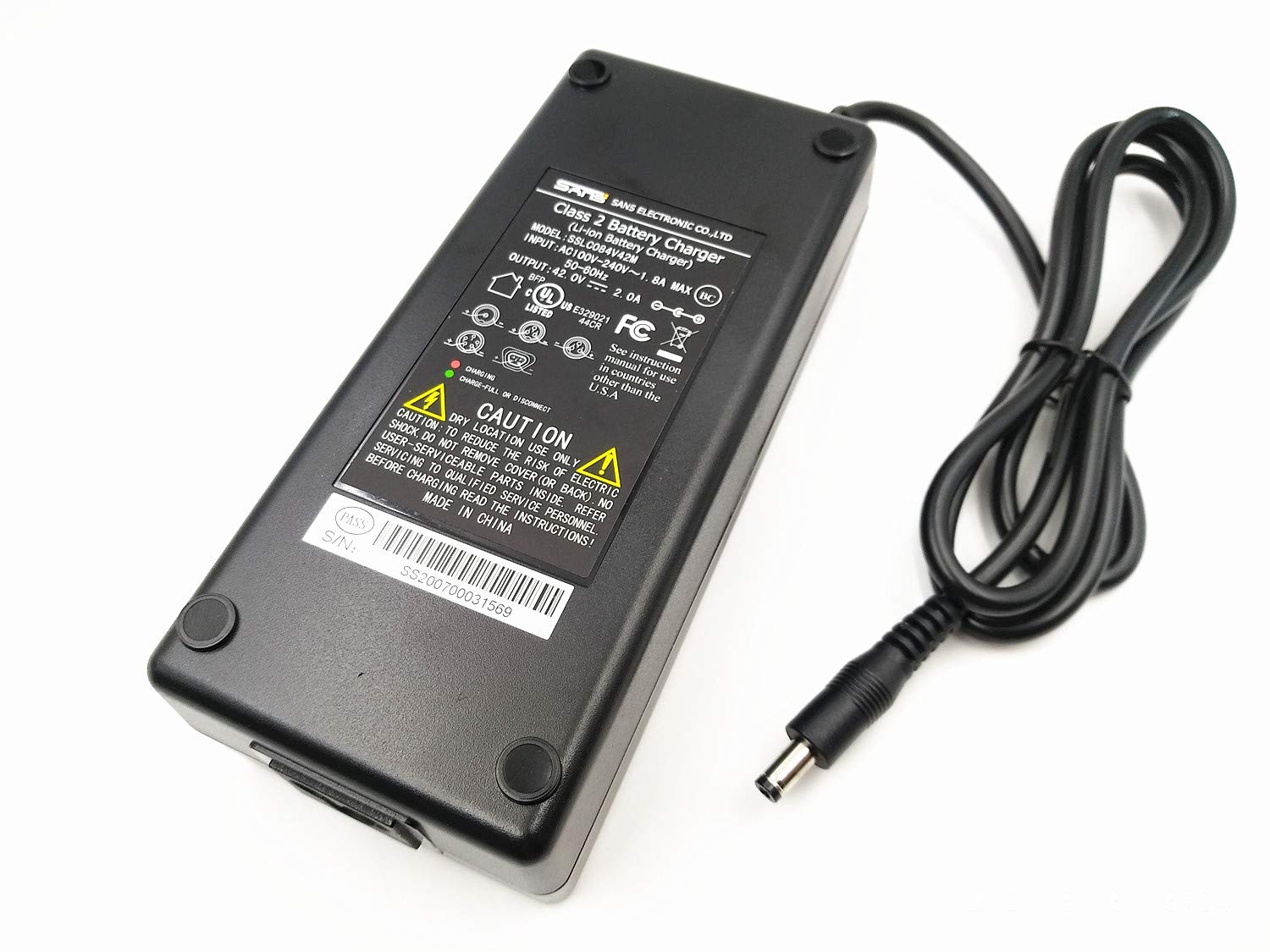 SANS 36V Lithium Battery Charger Output 42V 2A for Electric Bike Scooter Wheel Batteries (DC2.1 Connector(5.5X2.1 mm))