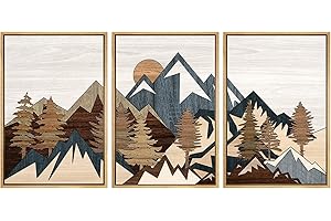 SIGNFORD Mountain Framed Wall Art, Abstract Wall Art, Rustic Wall Art, Forest Wall Art, Landscape Wall Art - 16"x24"x3 Panels