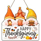 GMEMNOV Happy Thanksgiving Door Sign Decorations - Thanksgiving Gnomes Wreath Sign for Front Door Gnomes Thankful Fall Autumn Wall Decorations for Home Indoor Outdoor Decor