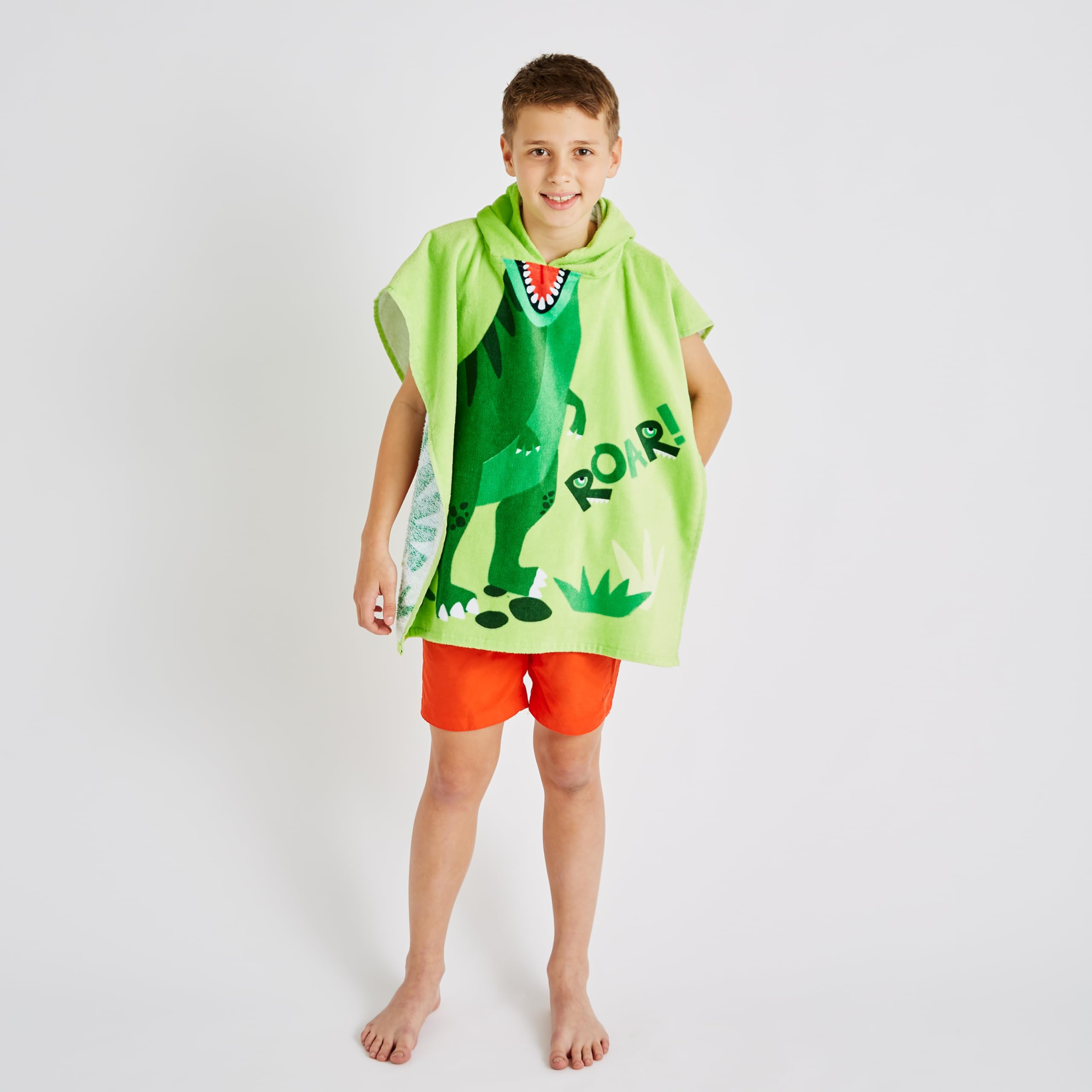 Catherine Lansfield Kids Dinosaur Hooded Towel Poncho 60x120cm Green