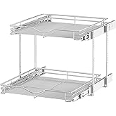 OCG 2 Tier Pull Out Cabinet Organizer (22.5" W x 21.5" D), Pull Out Drawers for Kitchen Cabinets, Pull Out Shelves for Base Cabinet Organization in Kitchen Bathroom Pantry, Chrome Finish