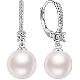 ZDaoBen Pearl Dangle Drop Earrings 925 Sterling Silver Cubic Zirconia Pearl Earrings for Women, Pearl Jewelry Gift for Women