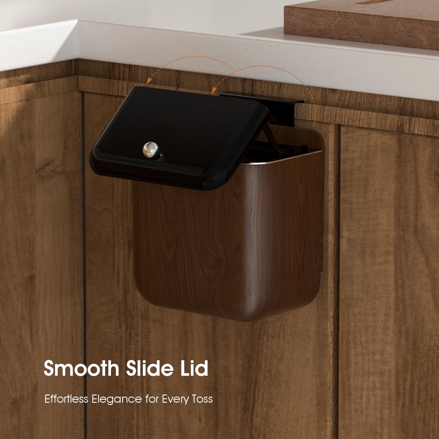 ZNYOPA Vintage Kitchen Trash Can with Lid, Large 3.2 Gallon/12 Liter Capacity, Hanging Compost Bin, for Under Sink or Cupboard, Bathroom, Bedroom, Walnut Color