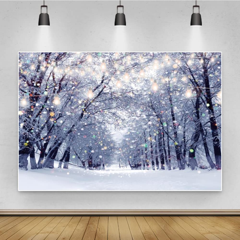 Renaiss 10x8ft Winter Scene Backdrop Color Bokeh White Snow Forest Trees Wonderland Landscape Photography Background Christmas Party Decorations Kid Adult Portrait Shooting Vinyl Photo Studio Props