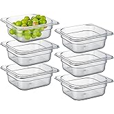 CURTA 6-Pack 1/6 Size 2.5" Deep NSF Polycarbonate Food Pans | Dishwasher & Freezer Safe Clear Container for Prep Tables, Buffet, Salad Bar, Commercial & Home Kitchen