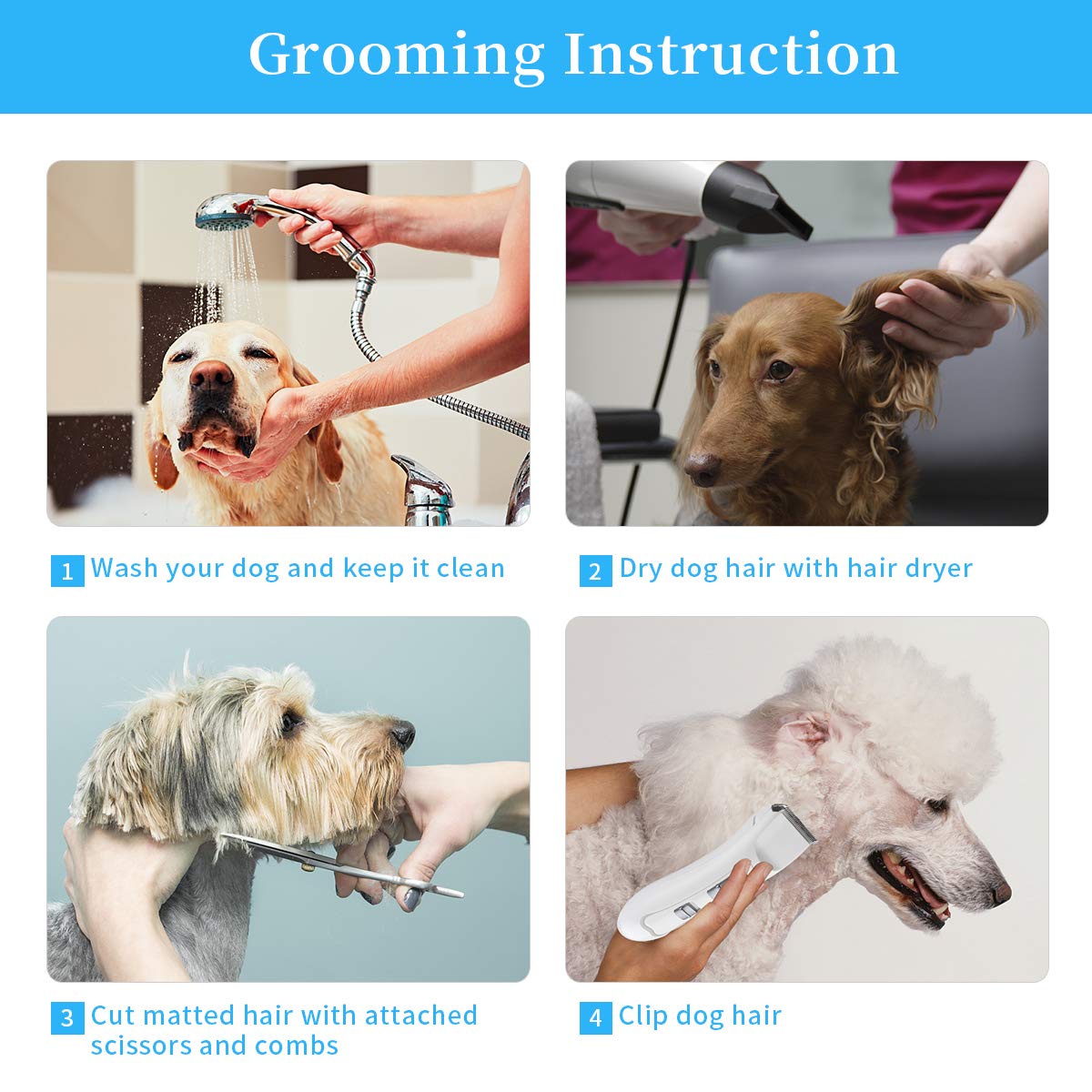 Anewgift Pet Hair Clipper Dogs Cats Cordless Professional Grooming Trimming Kit Set