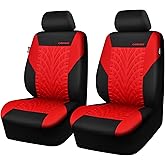 CAR PASS Car Seat Covers Two Front Only for Car, 3D Tyre Print Automotive Interior Covers, Airbag Compatible, Quick Setup Universal Fit Seat Covers for Car, Truck, SUV(Black Red)