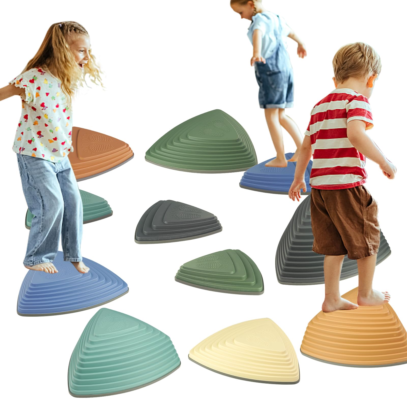 Gentle Monster Stepping Stones for Kids, Set of 6/8/11 PCS for Balance with Non-Slip Bottom - Exercise Coordination and Stability(11PCS Morandi) Image