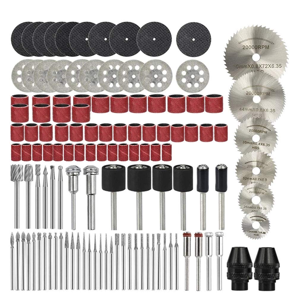 Mini Rotary Tool Accessories Kit 121pcs HSS Drill Bit Diamond Rotary File Cut off Saw Blade Polishing Sanding Cutting Kit for Engraving, Grinding, Sanding, Cutting, Polishing
