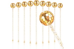 WANGDEFA 10 Pieces Gold Drink Stirrers Cocktail Disco Balls Cocktail Stirrers Disco Ball Swizzle Sticks Glitter Drink Stirrers for Last Disco Bachelorette Party Wedding Bar 7.4 Inches Long