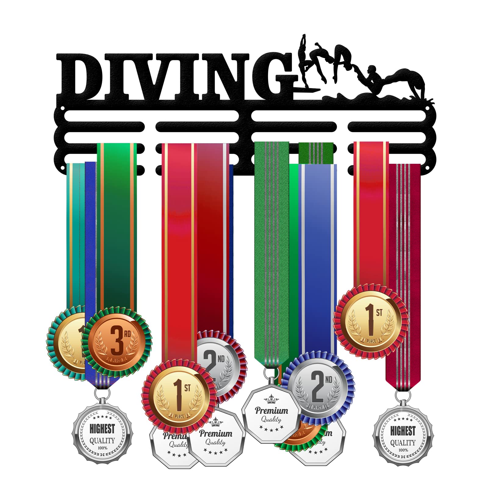 ORIGACH Medal Hanger Display - 40x15 cm 3 Rows Diving Wall Mounted Medal Holder - Hanging Medal Rack for Swimming Race - Easy to Install Medal Frame - Display up to 40 Medals