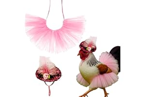 HOMEDY CRAFTS Chicken Tutus for Hens and Hat Clothes Costume, Cute Feather Chicken Hat, Clothing for Chickens, Feather Skirt Tutu Dress Outfit for Hen, Hens and Chickens Accessories (Pink, L)