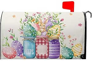 VENTUCOVEN Easter Magnetic Mailbox Cover Bunny Mailbox Covers Standard Size 21x18 in Spring Floral Post Letter Box Cover Waterproof Oxford Outdoor Farmhouse Garden Yard Decor Beautiful Jars Eggs