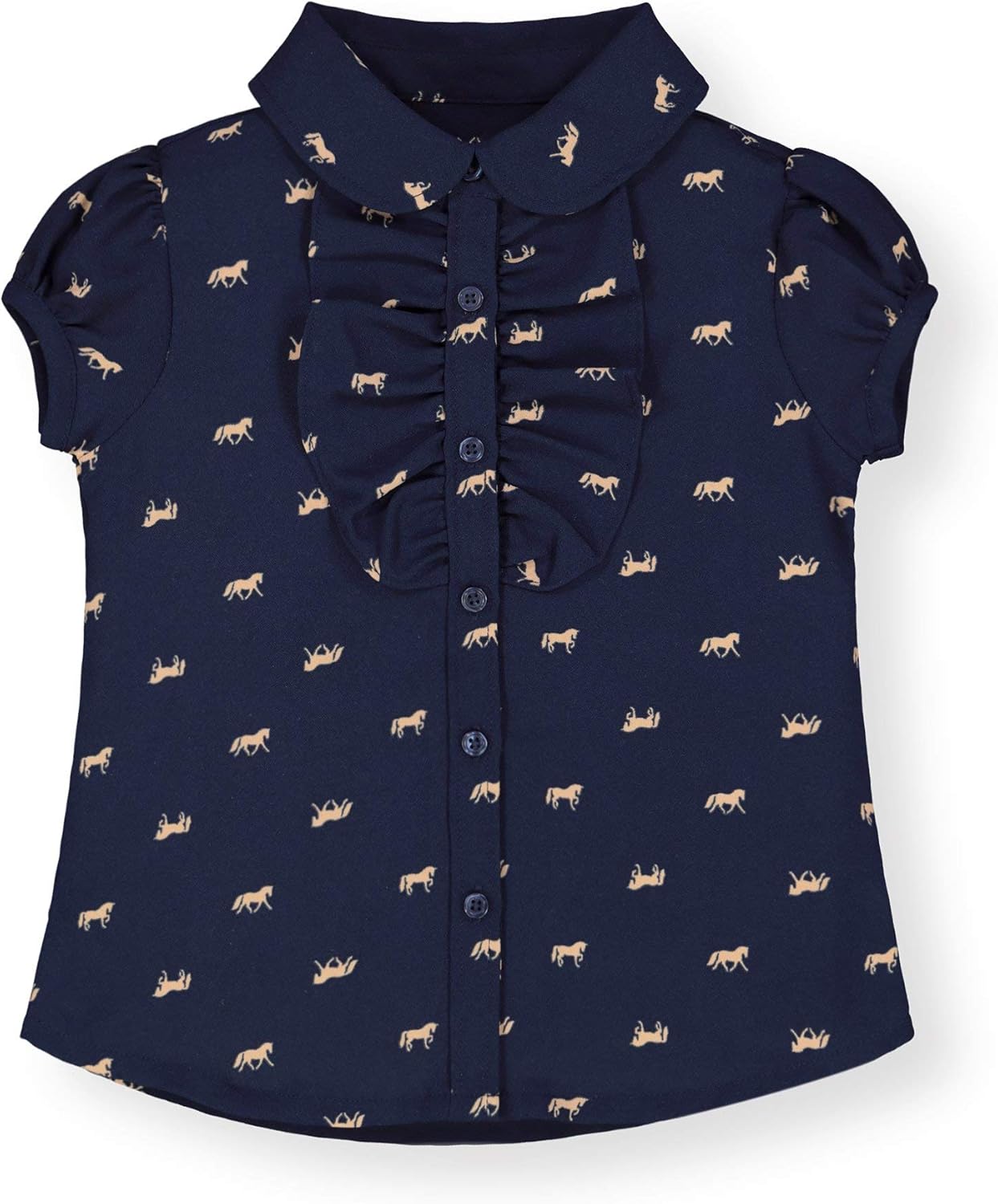 Hope & Henry Girls' Short Sleeve Ruffle Front Button Down Shirt with Puff Sleeves: Clothing