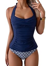 Eomenie Womens Halter Tankini Bathing Suit Ruched