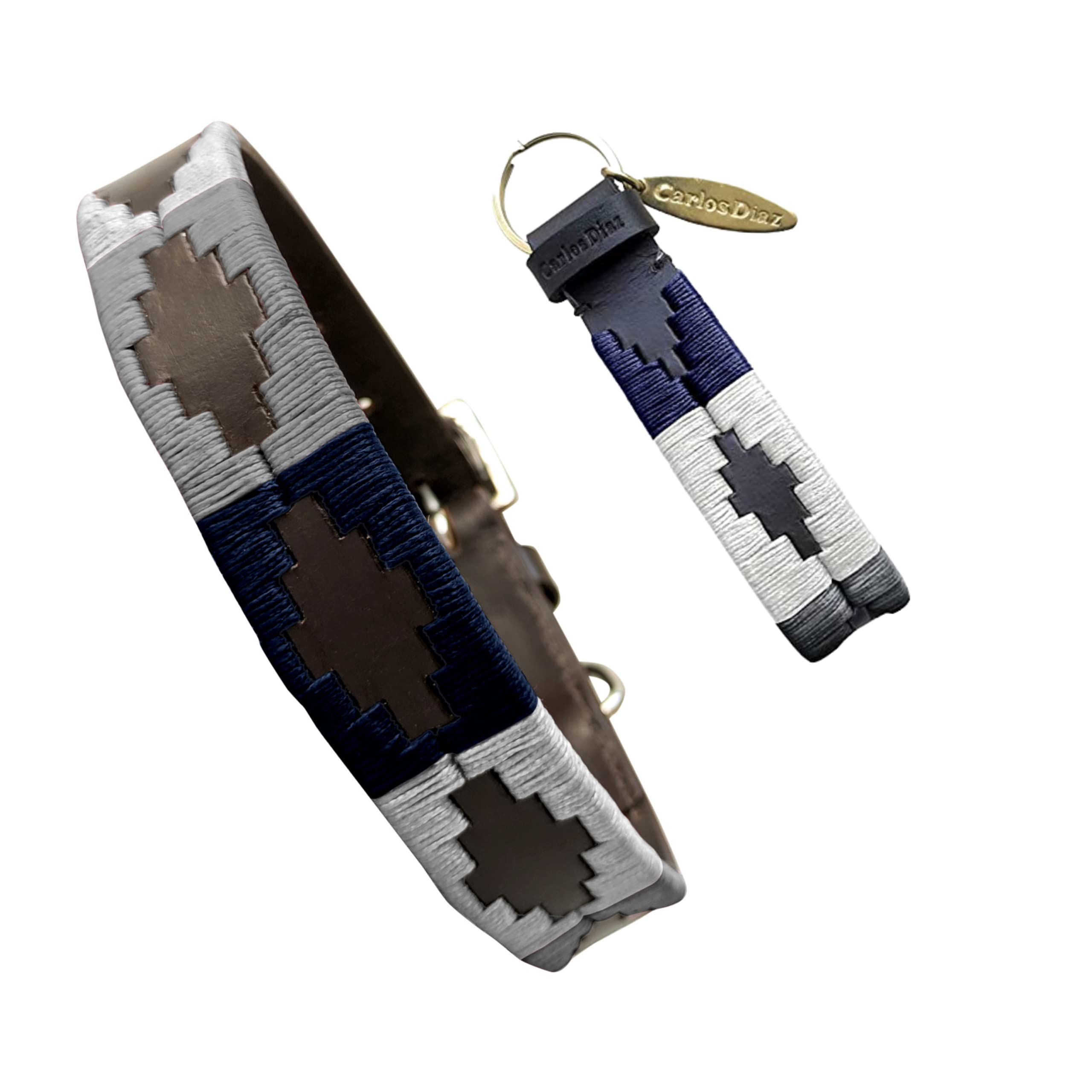 Carlos Diaz Genuine Leather Waxed Embroidered Polo Dog Collar L