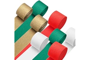PIGETALE Crepe Paper Streamers 8 Rolls 656ft, Pack of Green, Red, Gold, White Party Streamers for Christmas Decorations, Streamers Party Decorations, Holiday Decorations Indoor (1.8 Inch x 82 Ft/Roll)