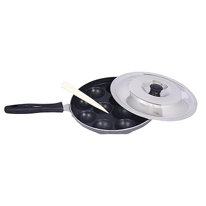 Bms Lifestyle Non-Stick 12-Cavity Single Handle Appam Patra with Lid, Grey