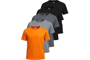 Real Essentials 5 Pack: Boys' Mesh Short Sleeve Athletic T-Shirt - Youth Kids Teens Active Basketball Tops (4-18 Years)