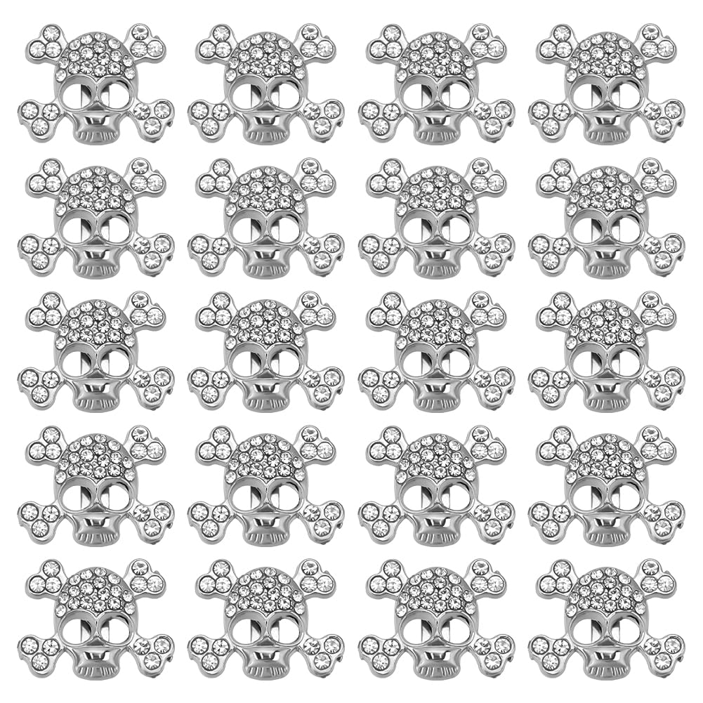 SUNNYCLUE 1 Box 30Pcs Silver Slide Charms Skull Skeleton Beads Halloween Metal Alloy Large Hole European Rhinestones Gothic Beard Spacer Beads for jewellery Making Beading Kit Bracelets Diy Craft Supp